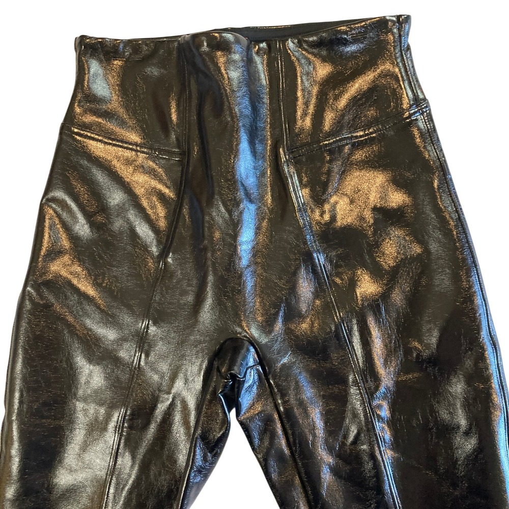 Spanx XS Petite (22x24) Faux Leather Patent Leggings Black High Rise 20301Q